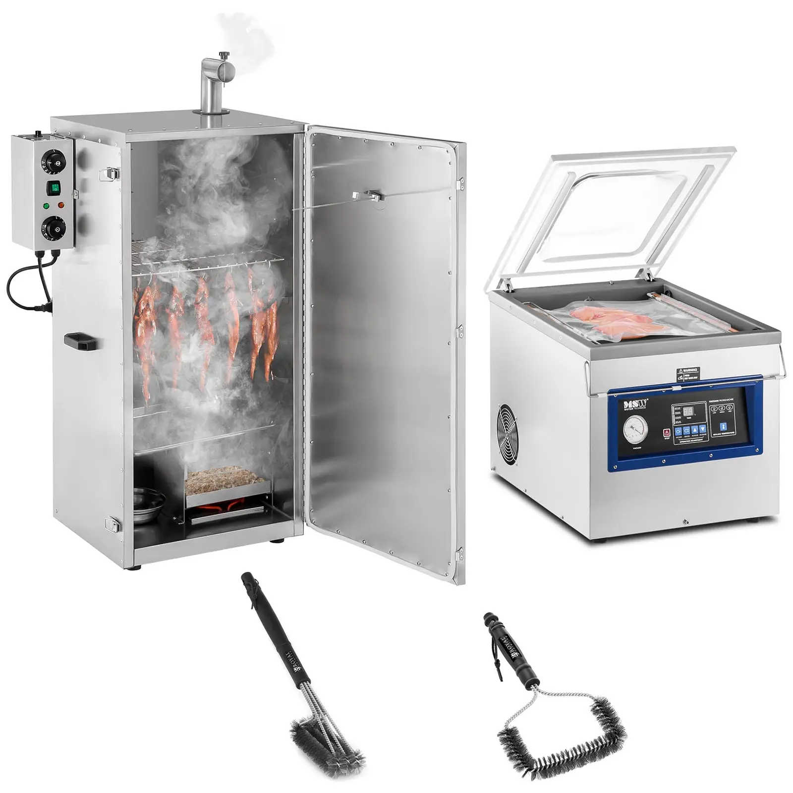 Food Smoker Set with Vacuum Packing Machine - 70 L - 200 film bags - 2 grill brushes