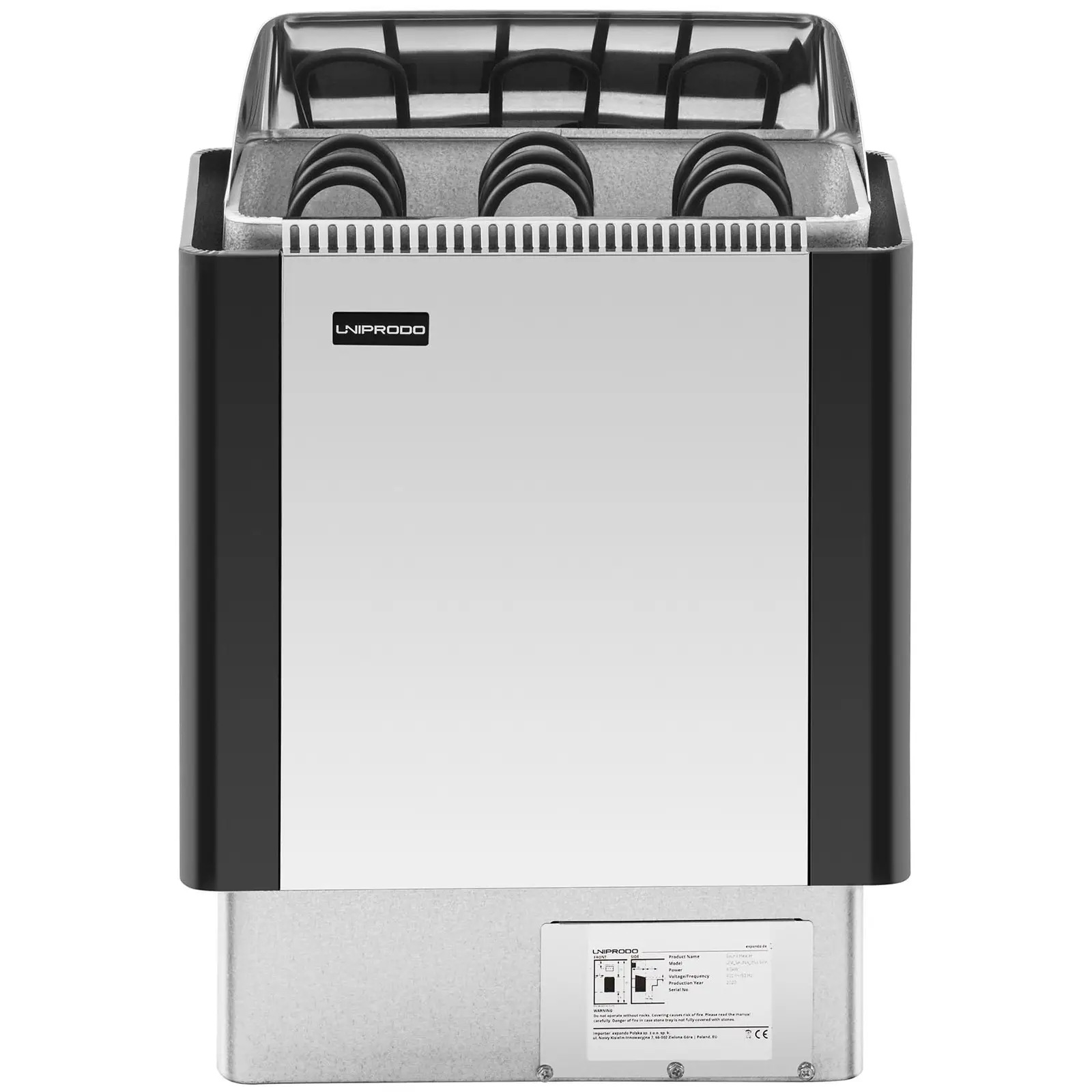 Saunová kamna s řídicí jednotkou pro sauny - 4,5 kW - od 30 do 110 °C - clona z ušlechtilé oceli (Hmotnost zásilky: 0 kg)
