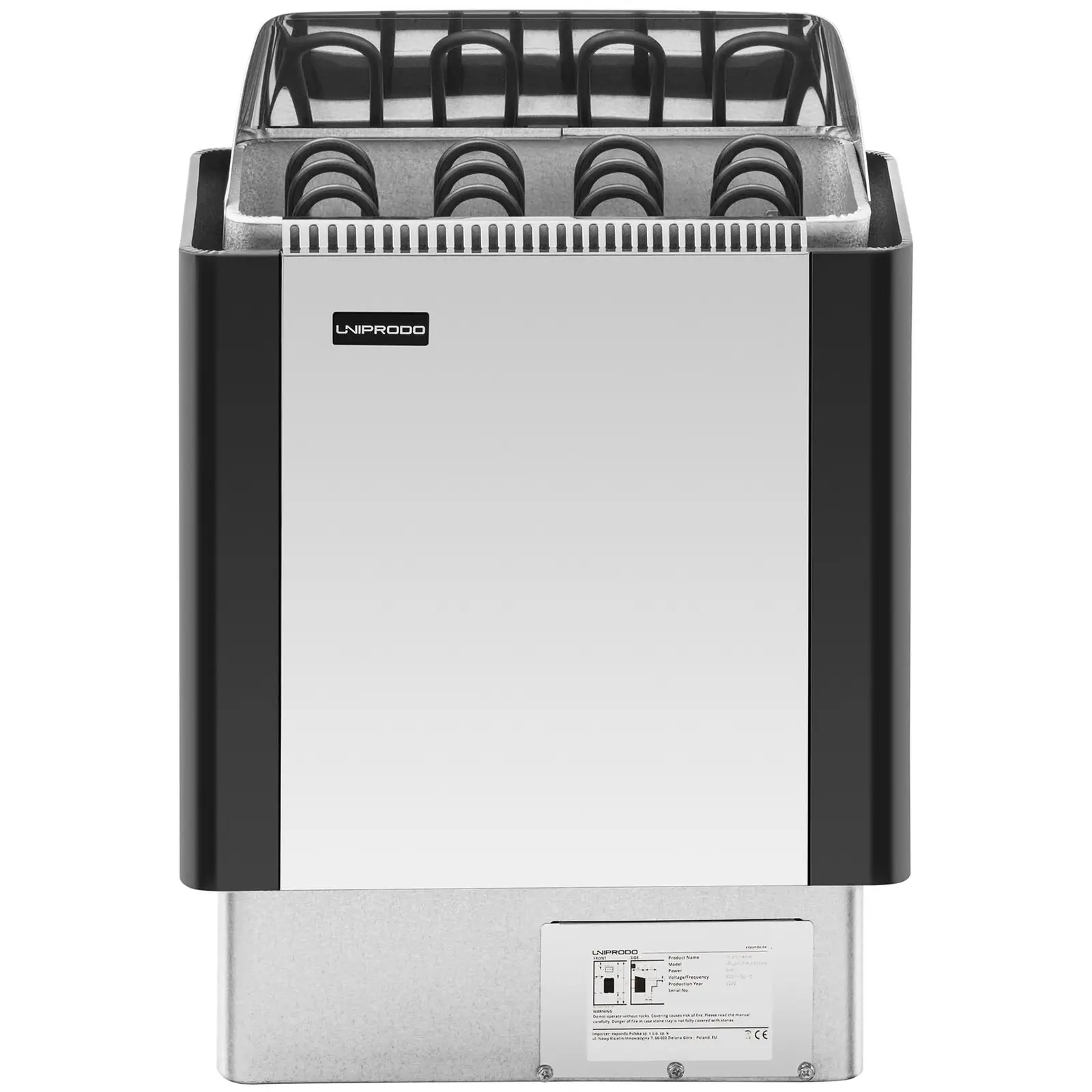 Saunová kamna s řídicí jednotkou pro sauny - 6 kW - 30 až 110 °C - LED displej - clona z ušlechtilé oceli (Hmotnost zásilky: 0 kg)