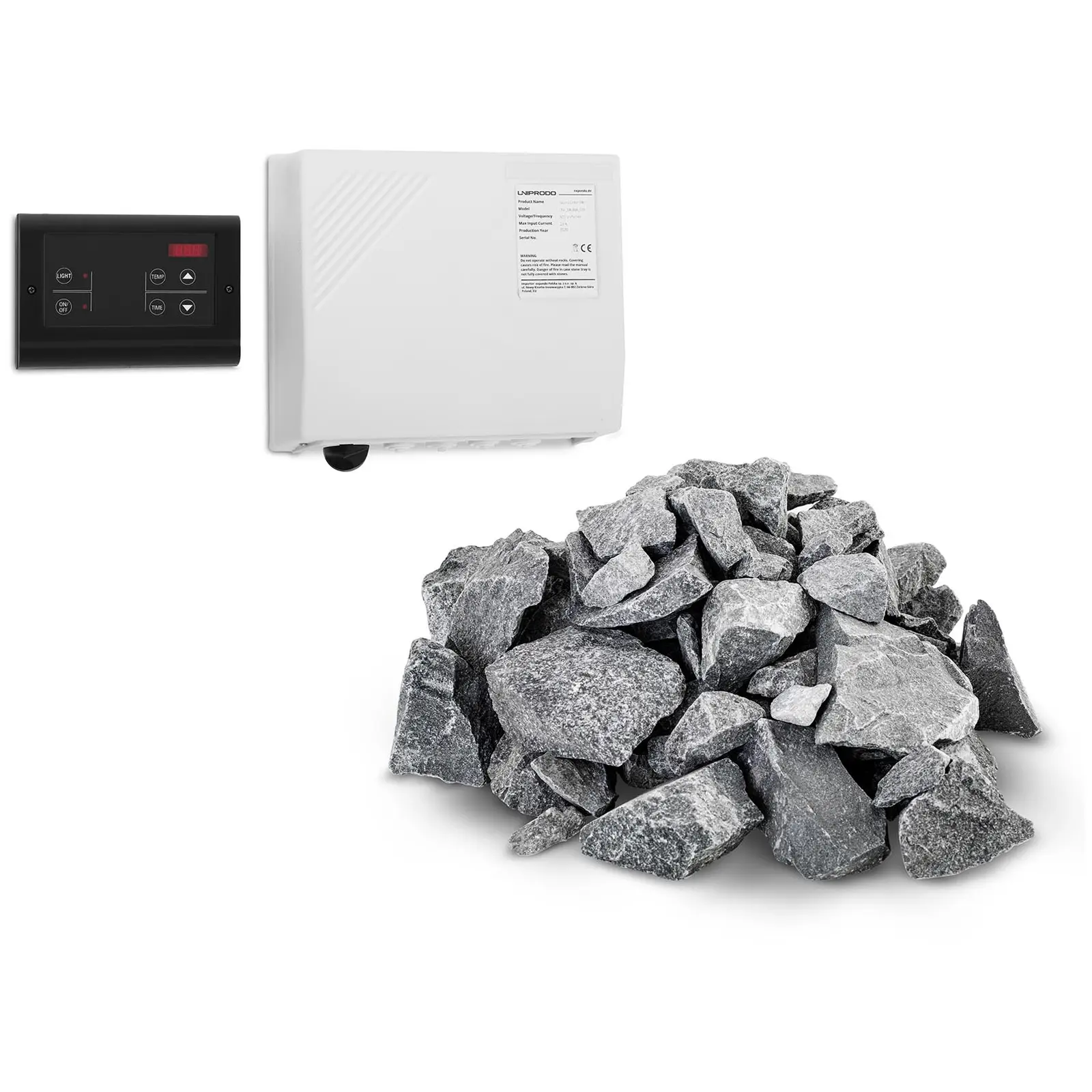 Set de panel de control para sauna y piedras - pantalla LED - 20 kg - para hornos de sauna de Uniprodo