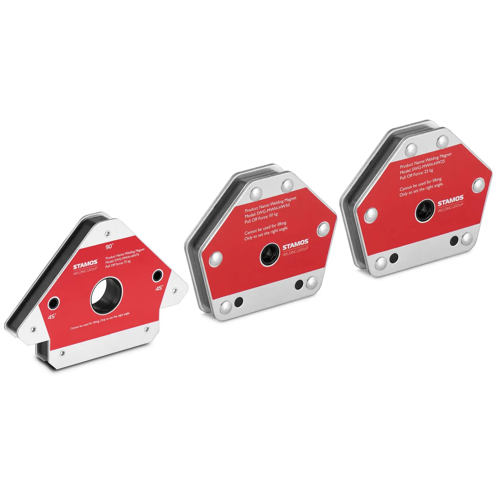 Svetsmagnet - Set 3 st. - 30/45/60/75/90/105/135° - 25/50/75 kg