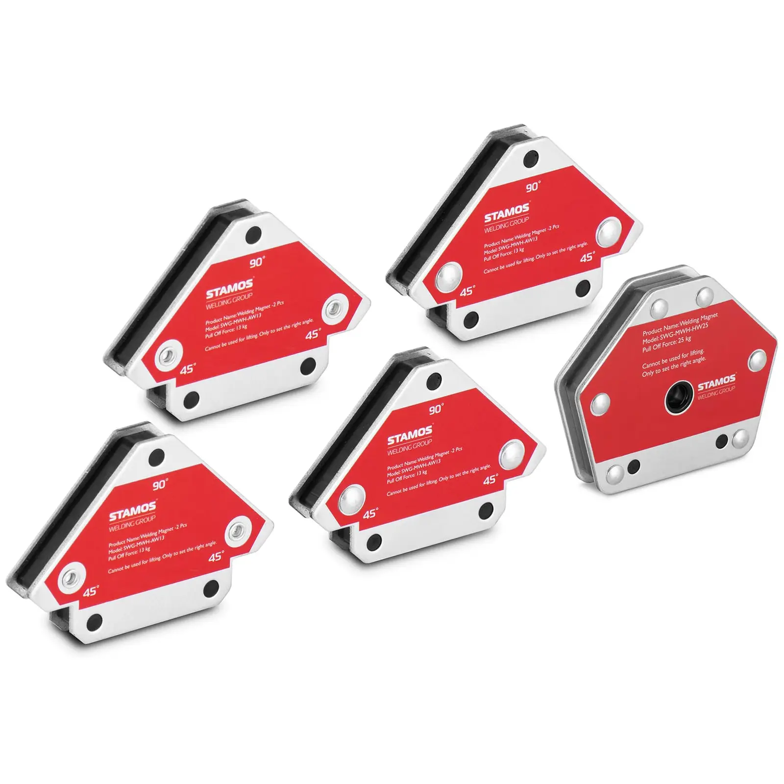 Welding Magnet - set of 5 - 30/45/60/75/90/105/135° - 13/25 kg