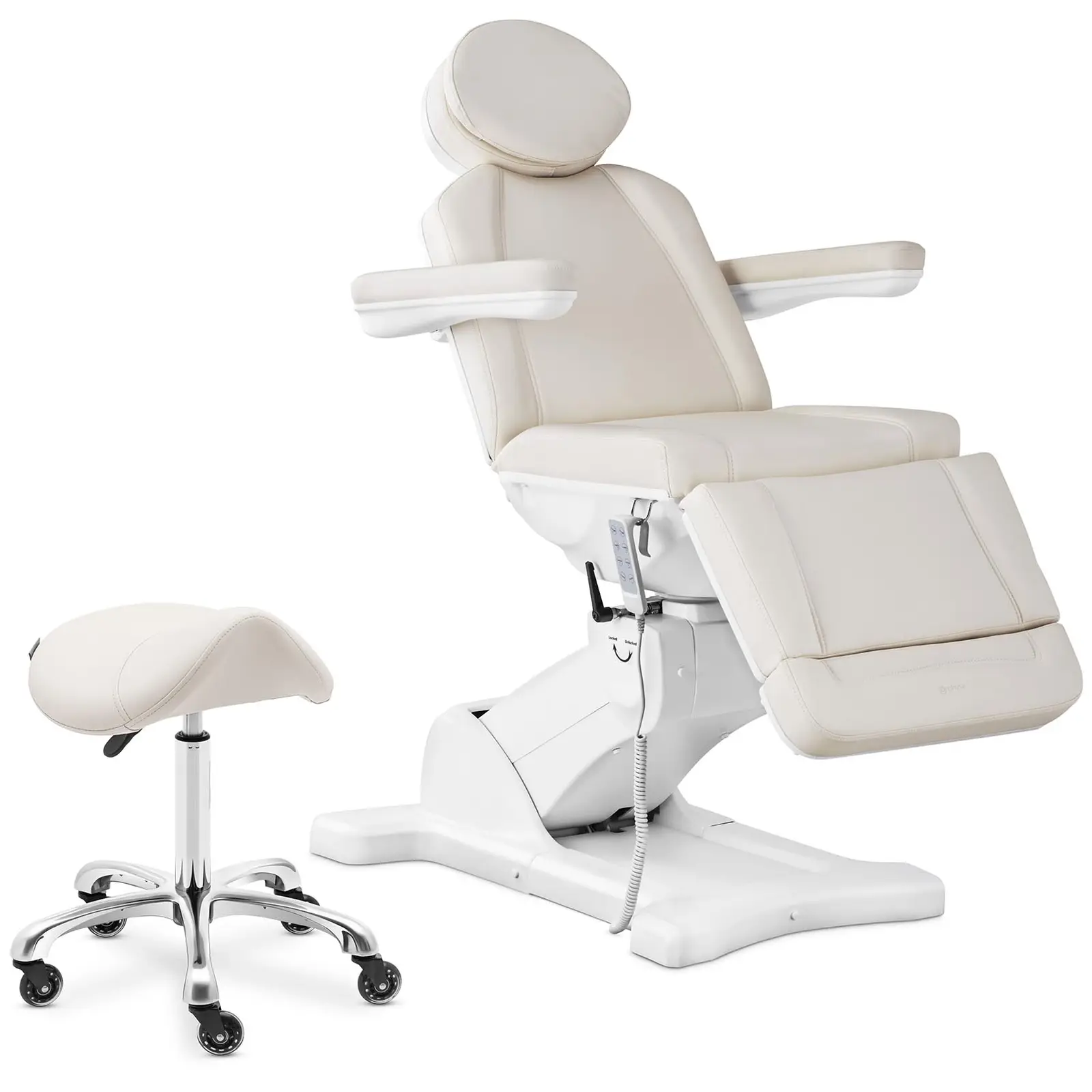 Fotel kosmetyczny i krzesło siodłowe - beżowe, białe
