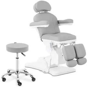 Pedicure chair with rolling stool - light grey