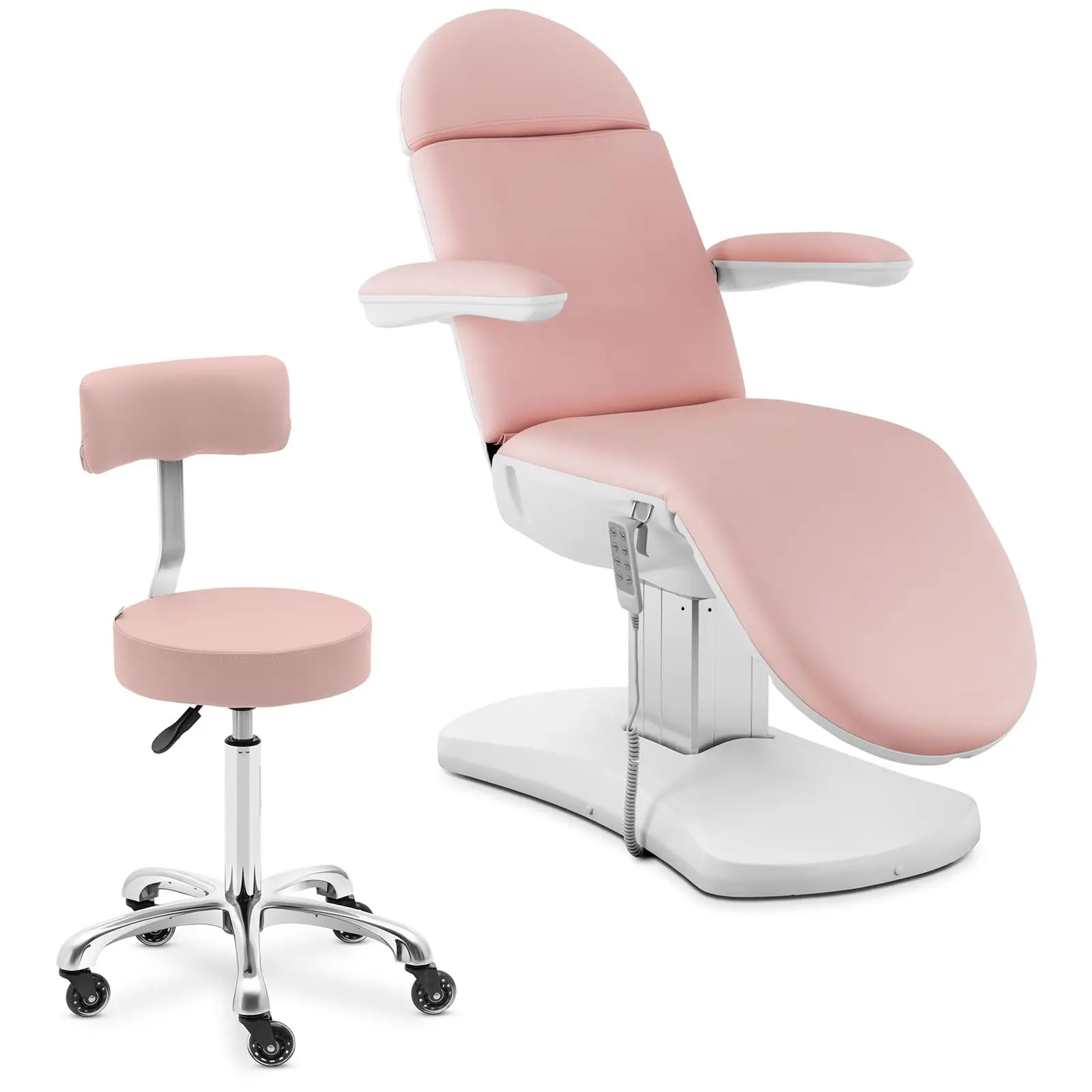 Behandlingsstol & rullpall med ryggstöd - Rosa, vit