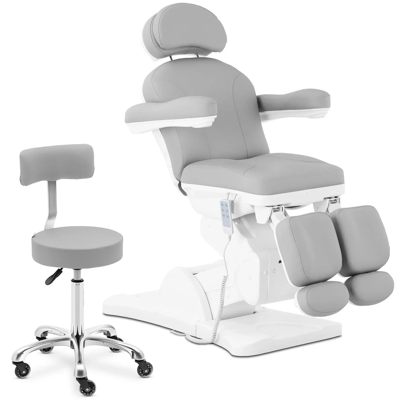 Židle a stolička pro péči o nohy s opěradlem světle šedá - Kosmetická lehátka physa