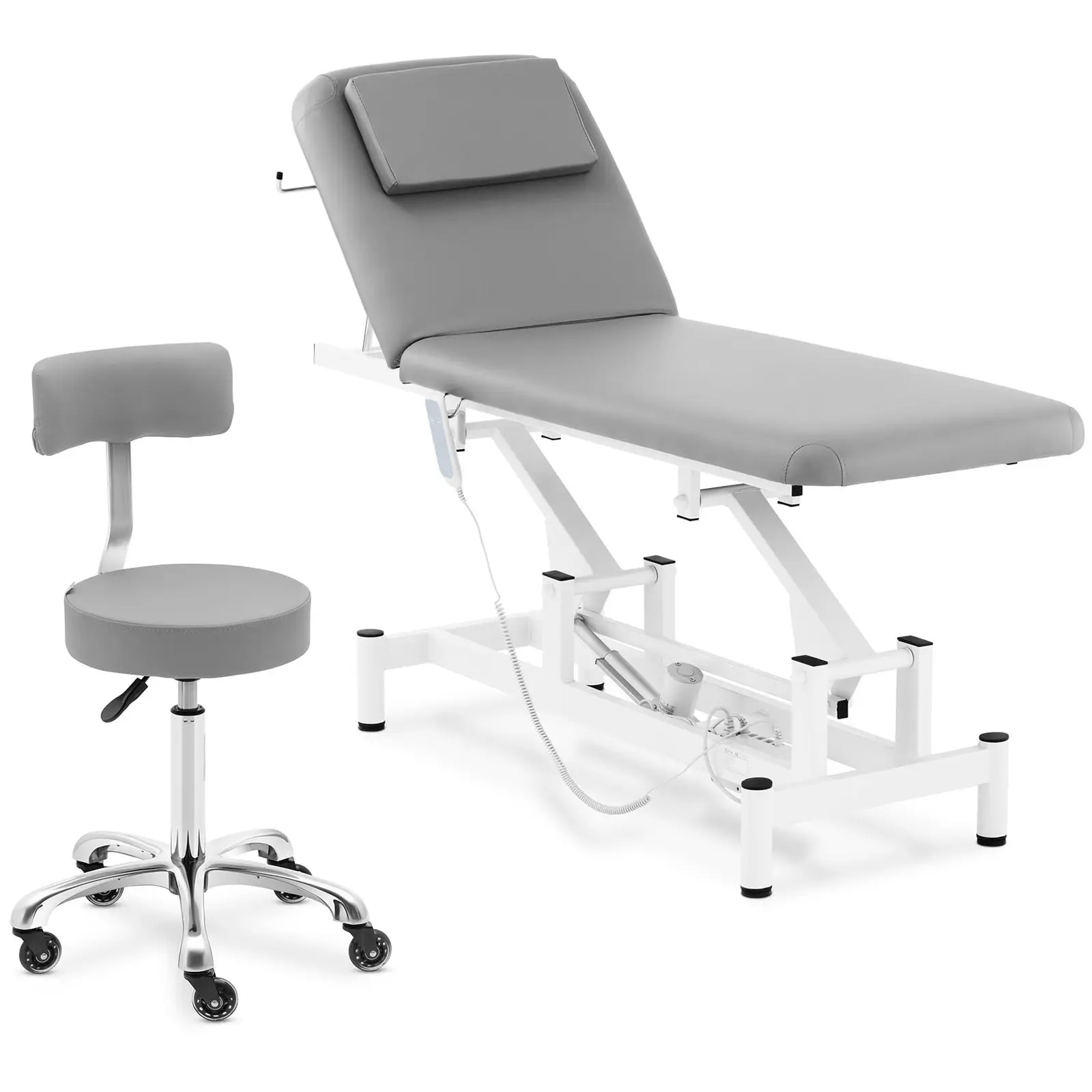 Massageliege & Rollhocker mit Lehne - dunkelgrau