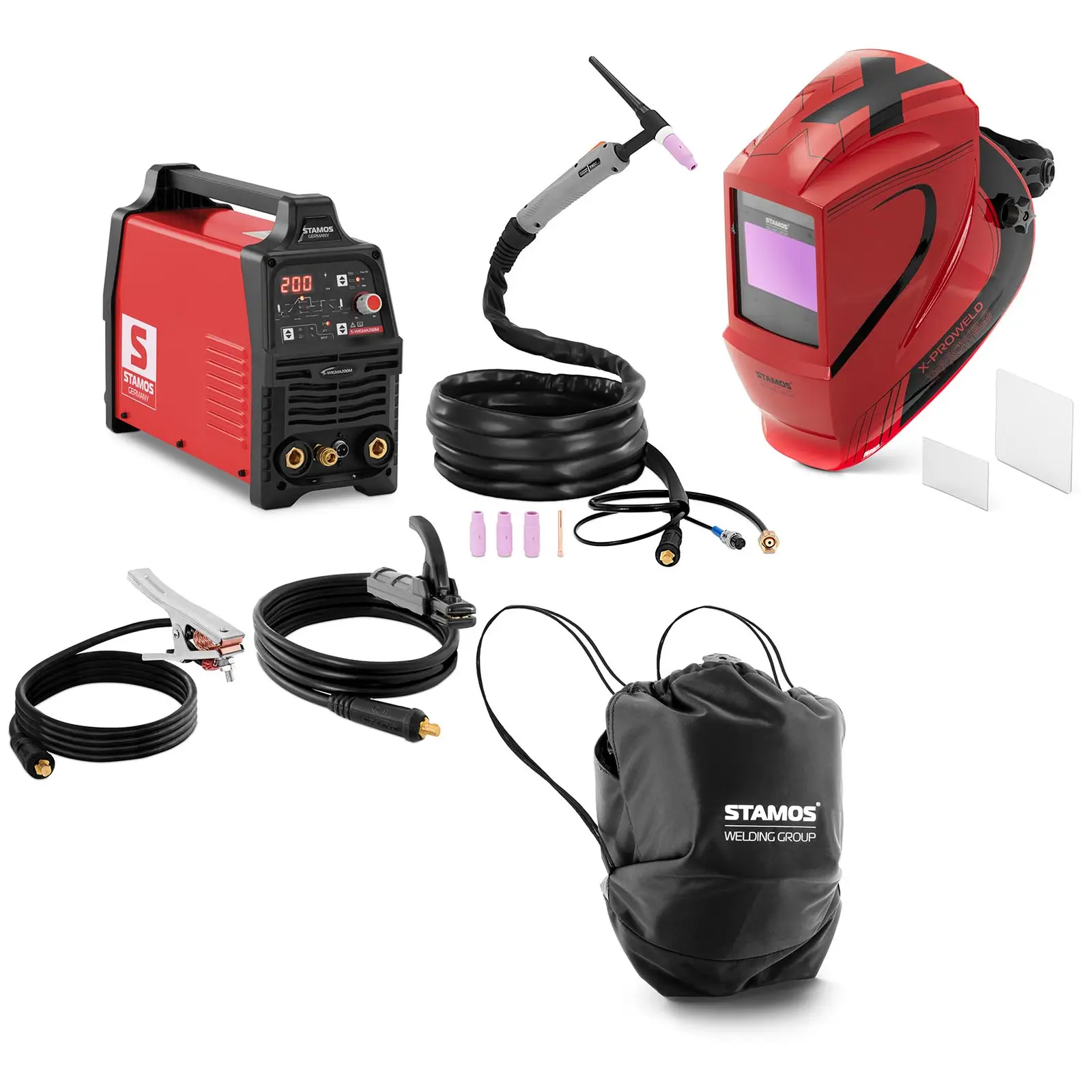 Welding set - TIG welder - 200 A - pulse - digital - welding helmet X-Proweld