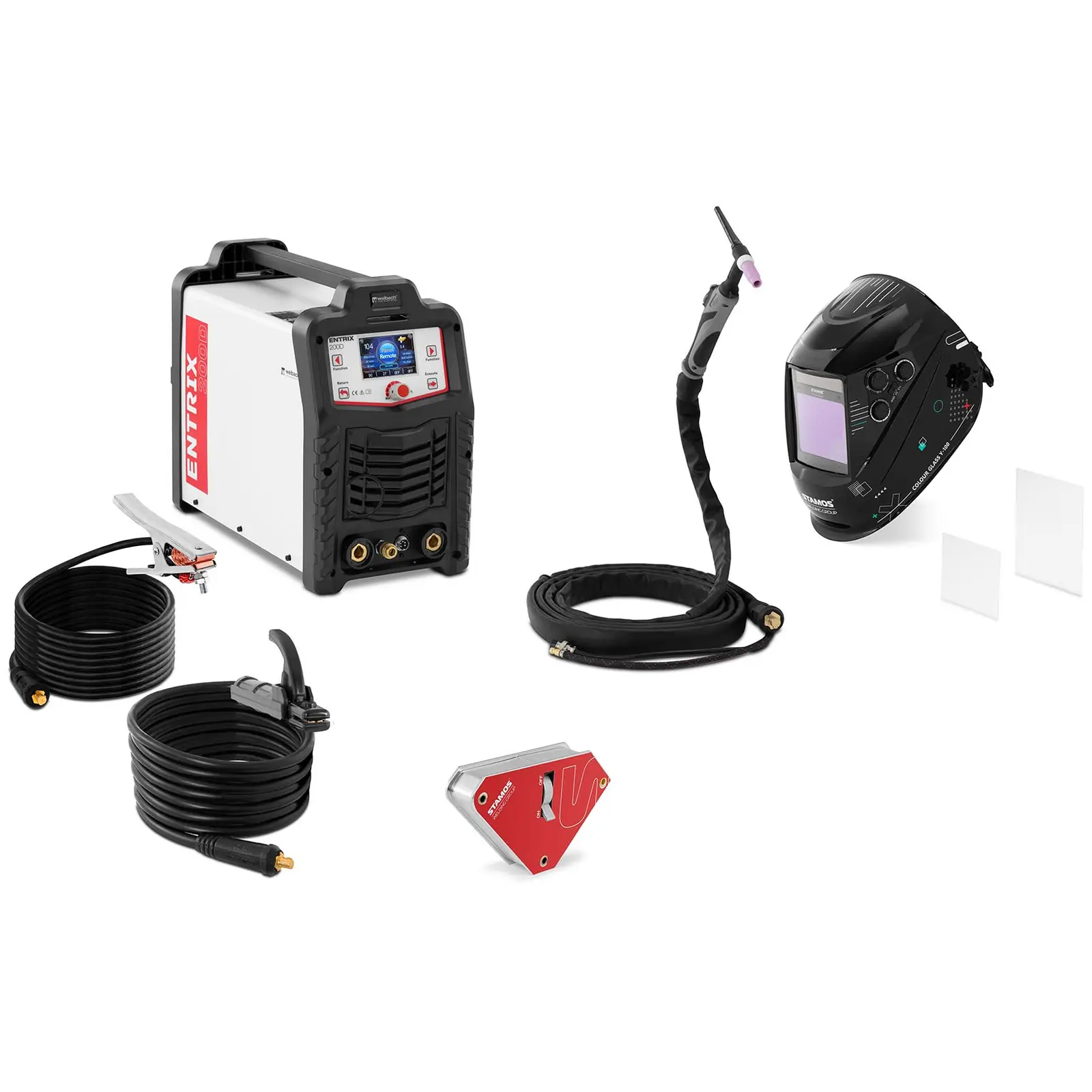 Welding set - ALU welder - 200 A - pulse - digital - welding helmet Colour Glass Y-100 - welding angle - 45/90° - 55 kg