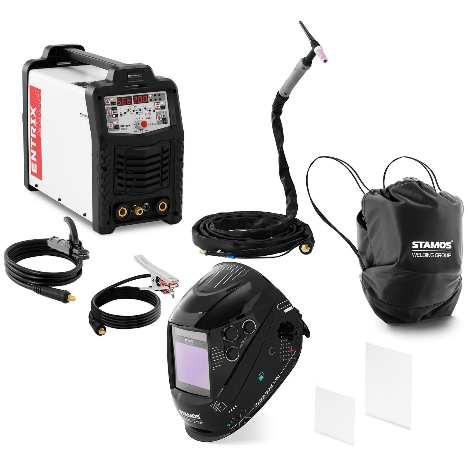 Welding set ALU welder - 200 A - Duty Cycle 80 % - Welding helmet Colour Glass Y-100