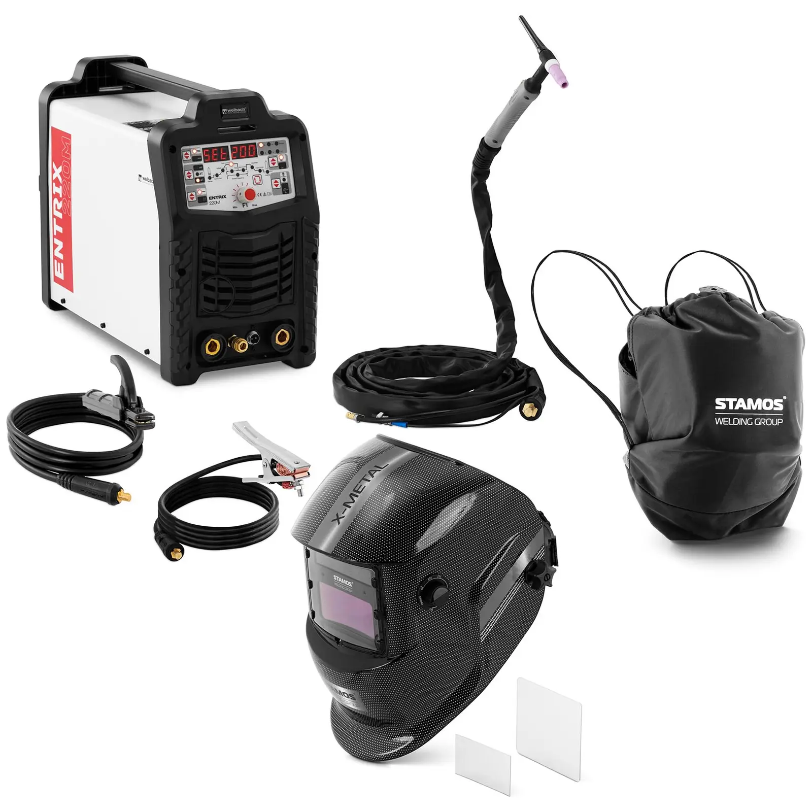 ALU welding set - 200 A - Duty Cycle 80 % - Welding helmet X-Metal