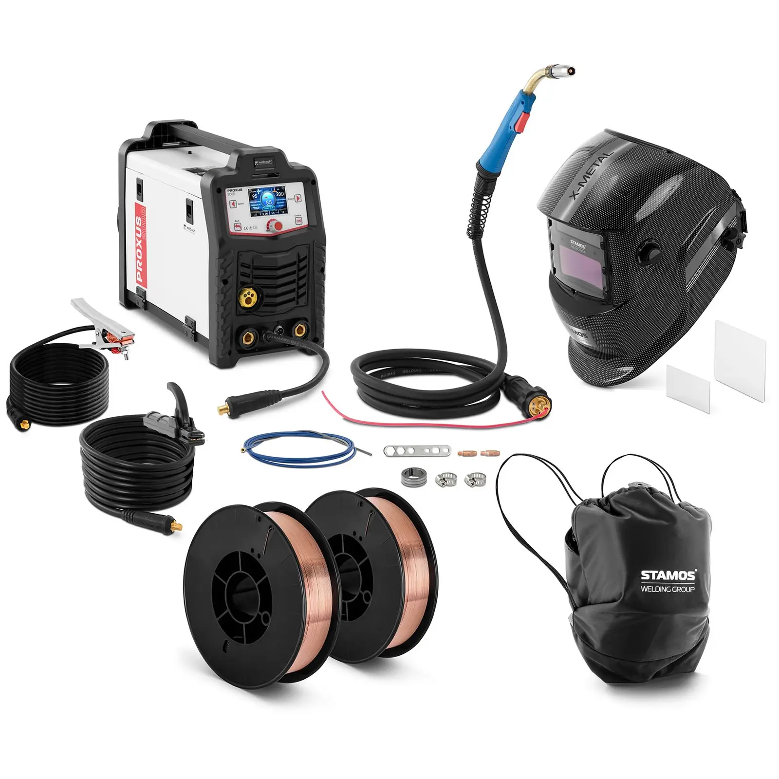 MIG/MAG welder - 200 A - Duty Cycle 80 % - welding helmet X-Metal - 2 x welding rod - ER70S-4 - 5 kg - 0.8 and 1 mm each