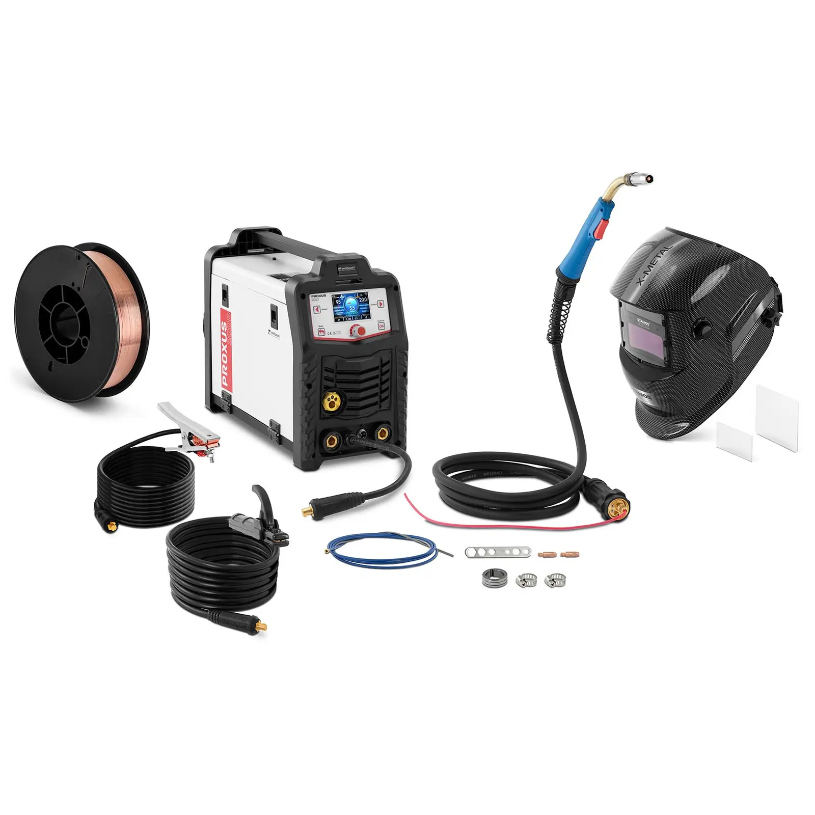 Welding set MIG/MAG welder - 200 A - Duty Cycle 80 % - Welding helmet X-metal - Welding rod 1.0 mm 5 kg