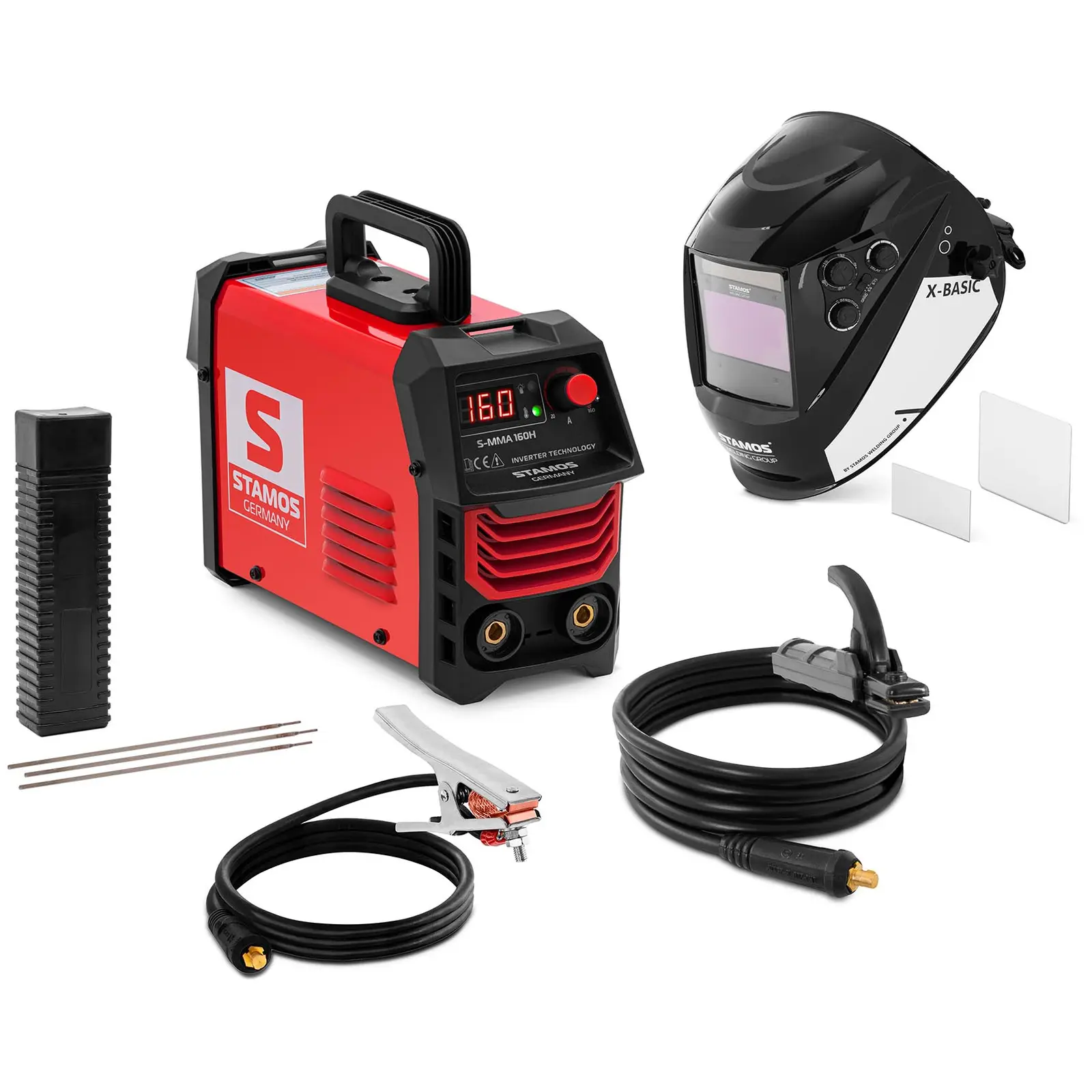 Welding set - Electrode welder - 160 A - welding helmet X-Basic - stick electrode basic Ø 2.5 x 350 mm - 5 kg