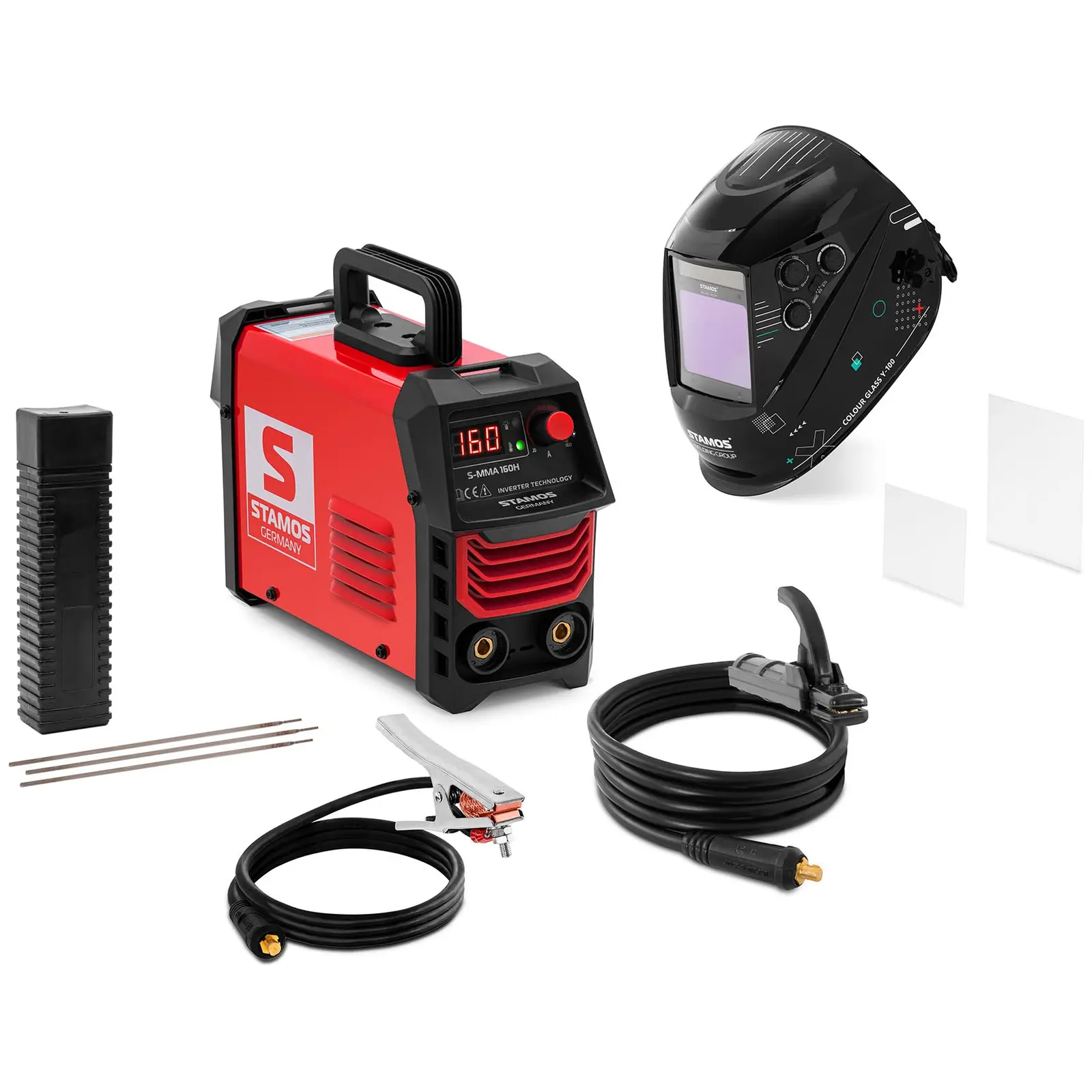 Welding set - Electrode welder - 160 A - welding helmet Colour Glass Y-100 - stick electrode basic Ø 2.5 x 350 mm - 5 kg