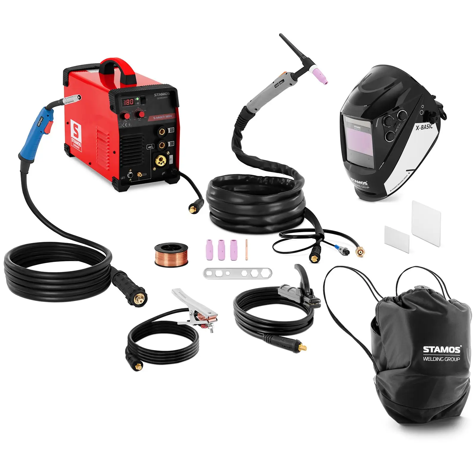 Kit de soldadura - soldador multifunções - 180 A - MIG/MAG/TIG/MMA/FCAW - máscara de soldadura - X-Basic - campo de visão a cores