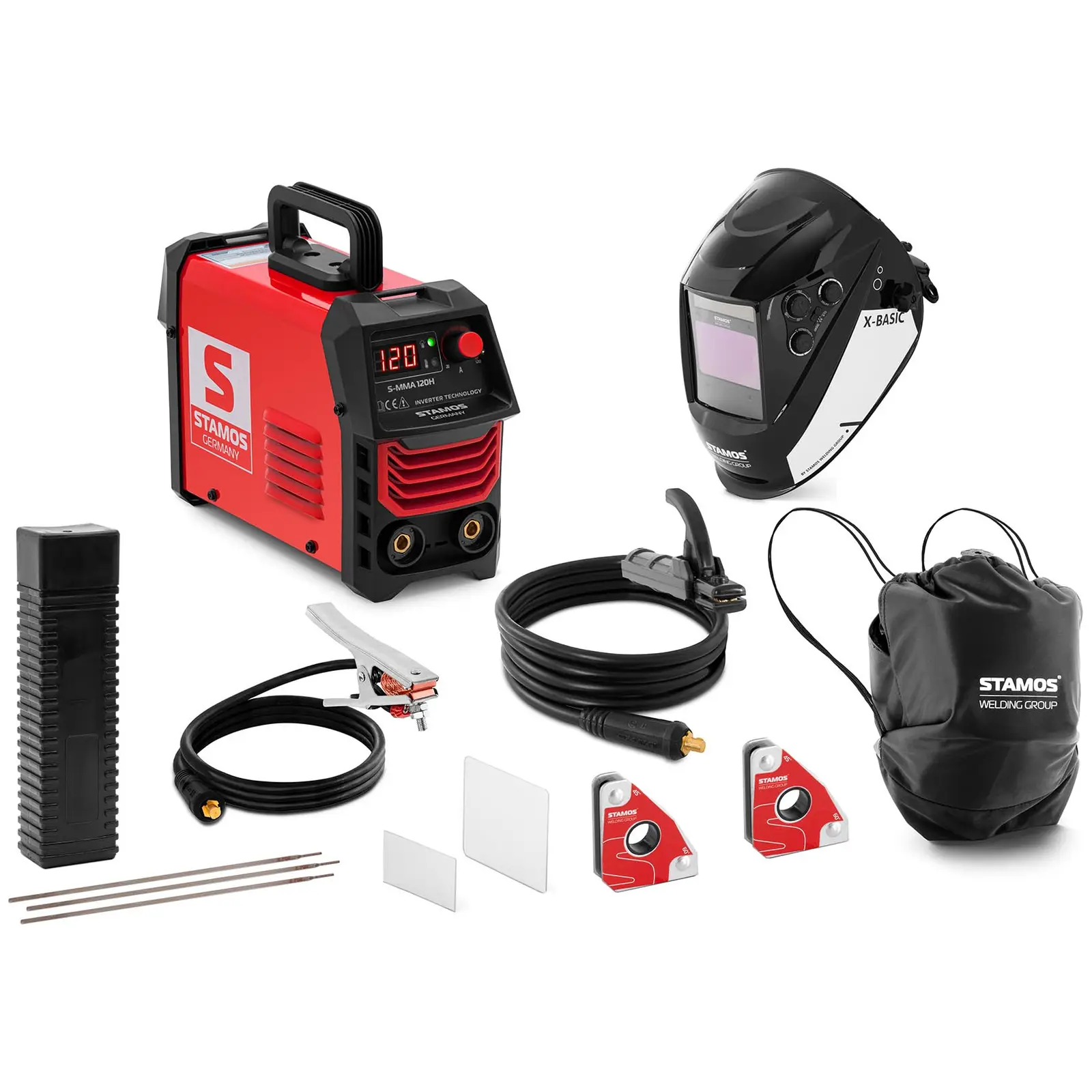 Welding set - Electrode welder - 120 A - welding helmet X-Basic - stick electrode Ø 2.5 x 350 mm 5 kg - 2 welding angles 30/45/60/90° - 15 kg