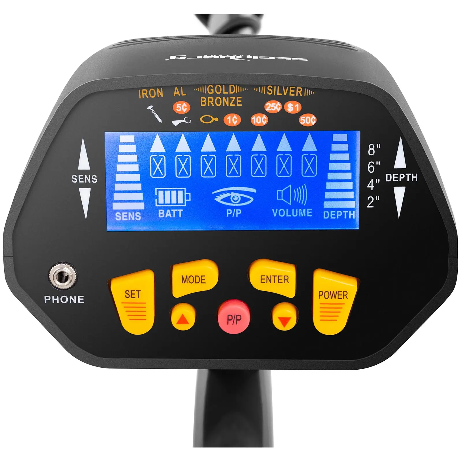 Détecteur de métaux - 120 cm / 18 cm - Ø 21,5 cm - avec écouteurs et bêche pliante