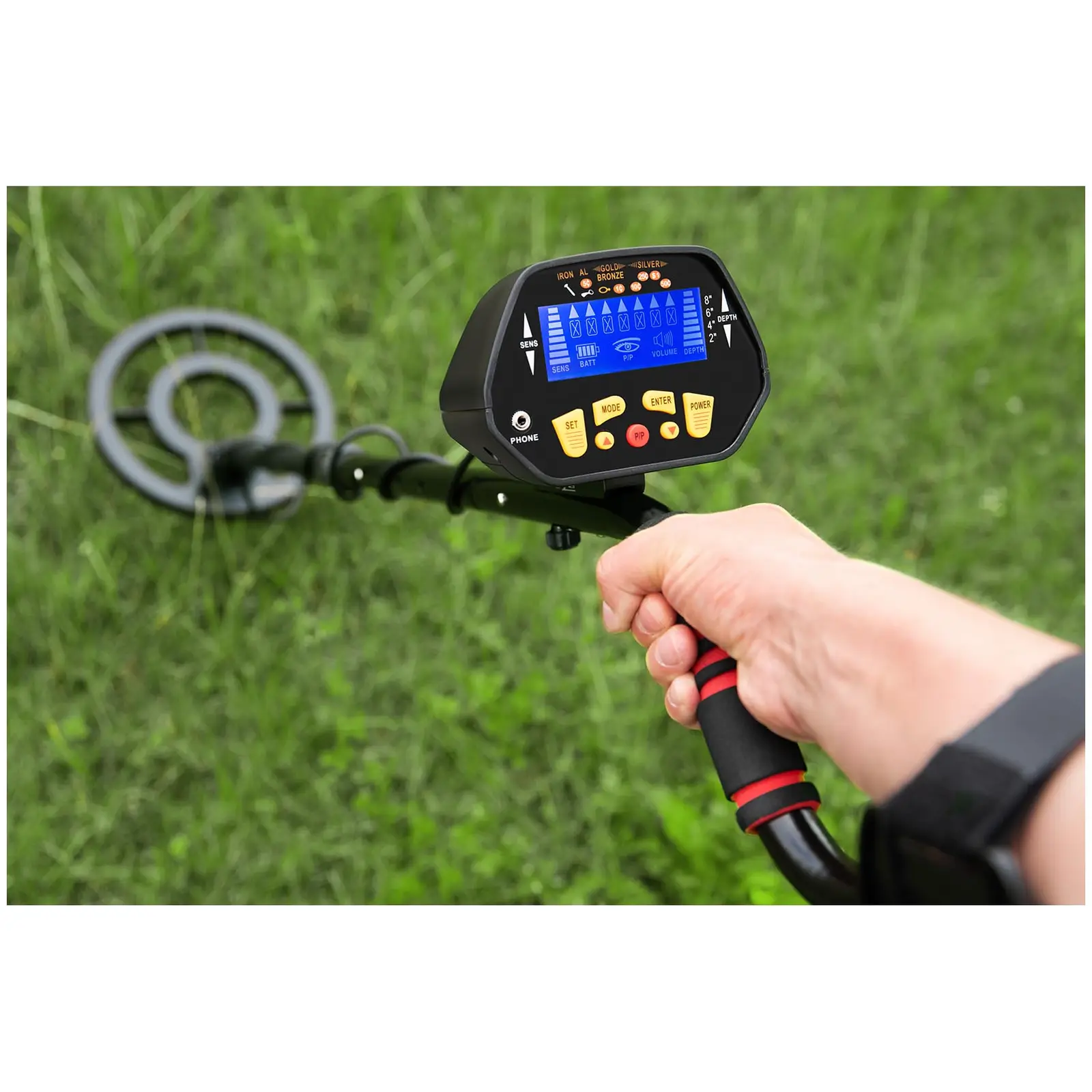 Detektor kovů - 120 cm / 18 cm - Ø 21,5 cm - se sluchátky a skládacím rýčem (Hmotnost: 0 kg)
