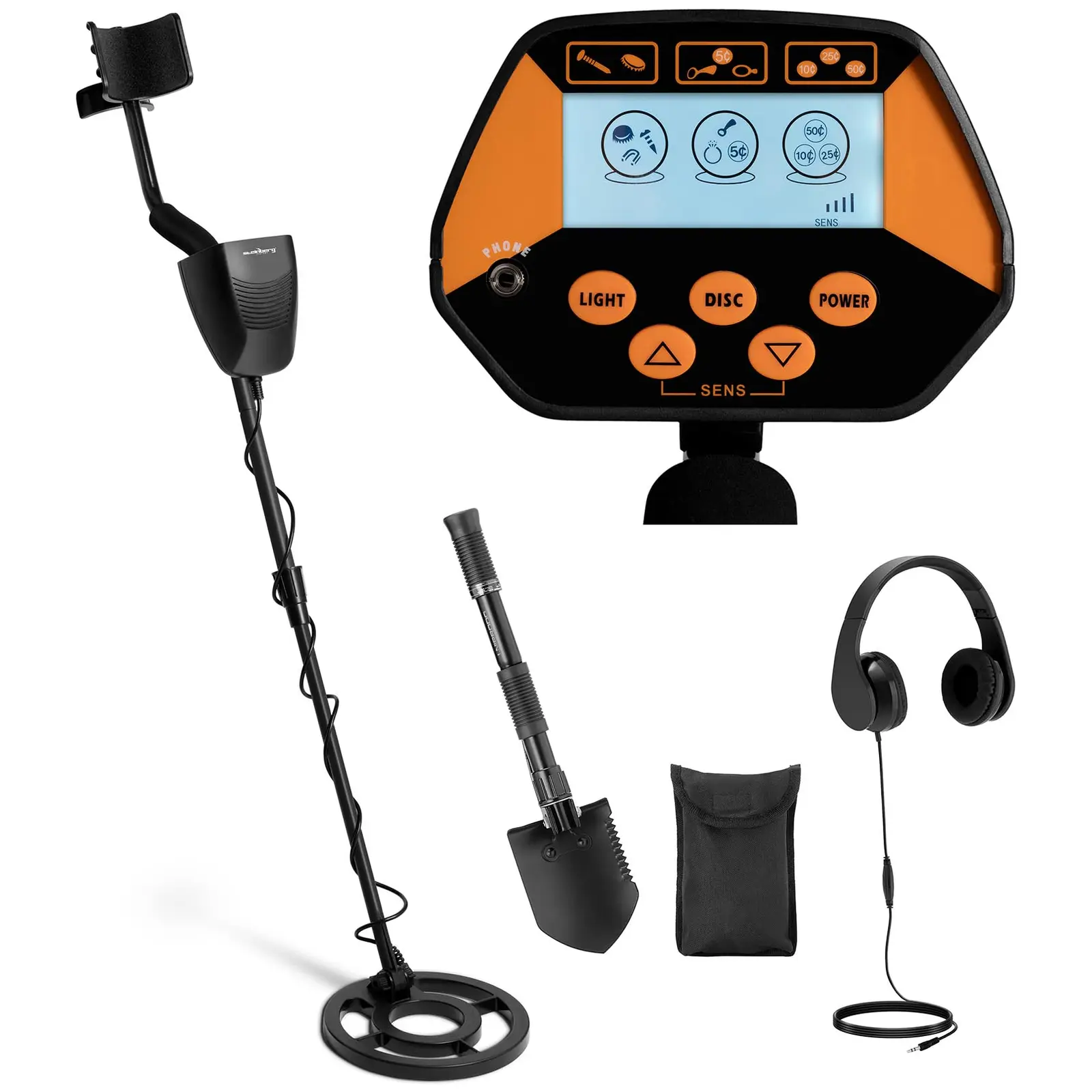 Metal detector - 100 cm / 16 cm - Ø 21,5 cm - Con cuffie e vanga pieghevole