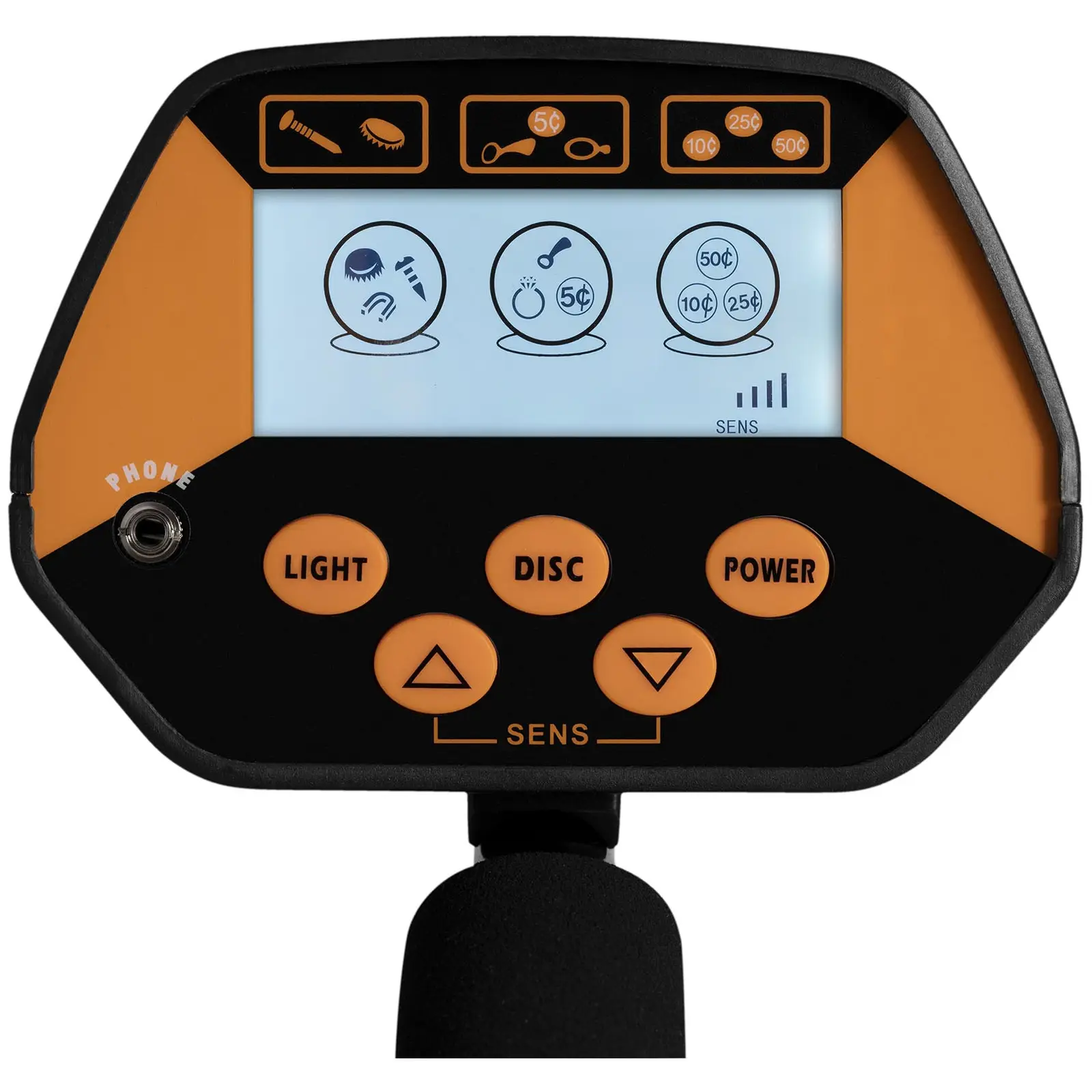 Detector de metais - 100 cm / 16 cm - Ø21,5 cm - auscultadores e pá