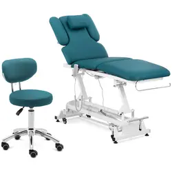 Table de massage électrique & tabouret à roulettes avec dossier - Turquoise