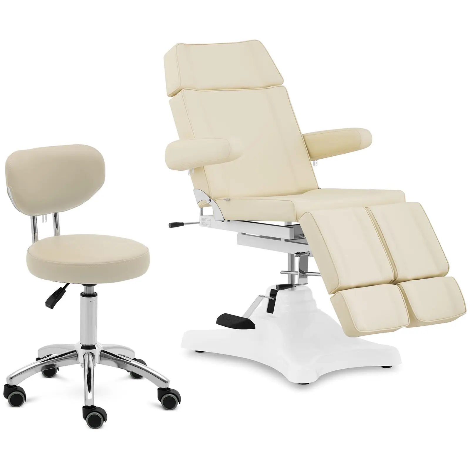 Foot care chair & rolling stool with backrest - beige