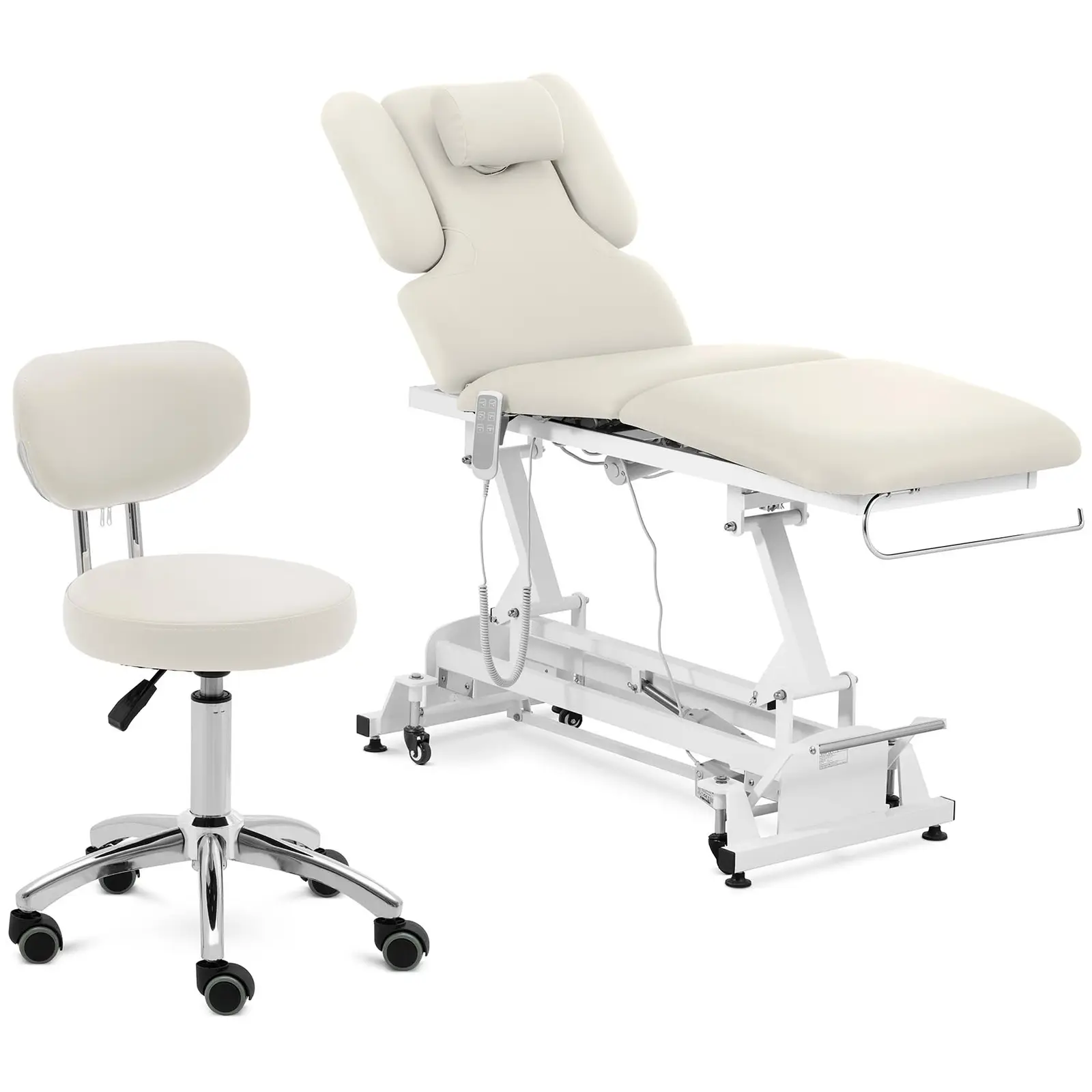 Massageliege & Rollhocker mit Lehne - beige