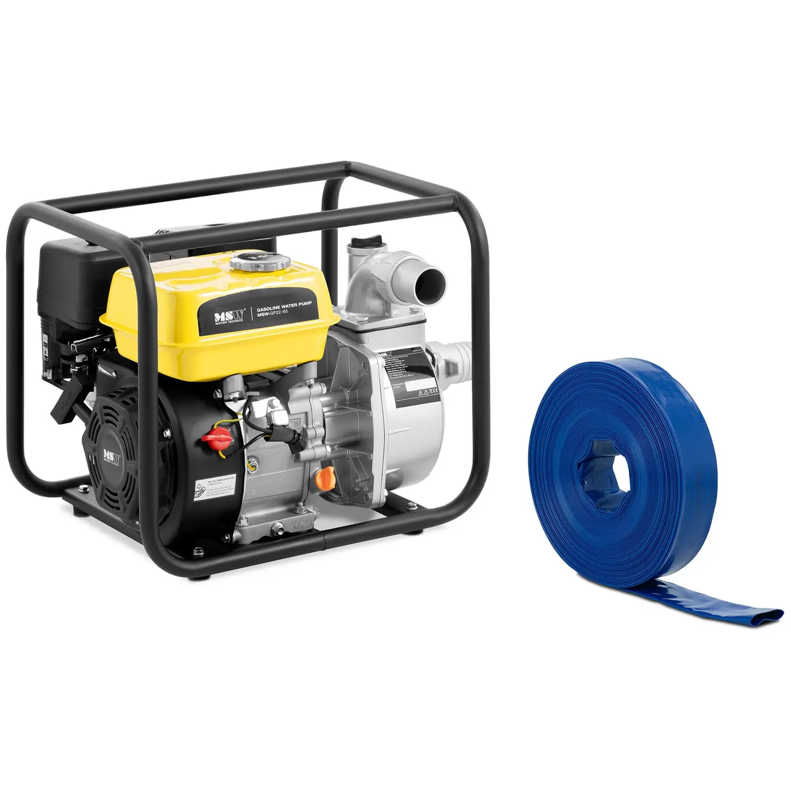 Pompe à eau - 6,5 Ch / 3600 tr/min - avec tuyau plat - 2 pouces - 20 m - 0-6 bar
