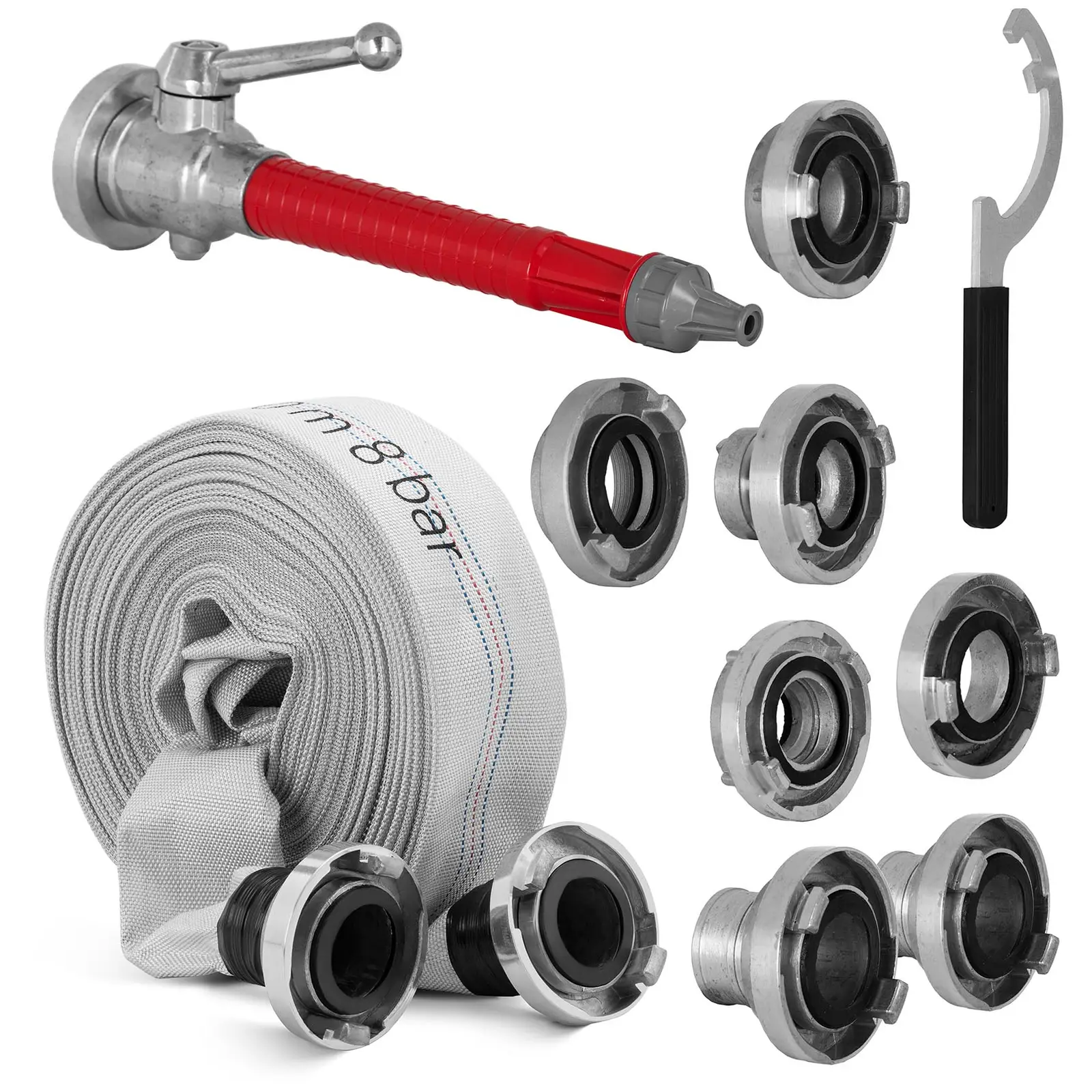 Kompletní sada stavební hadice - 2" - 30 m - 0–8 bar - Storz - s rozsáhlým příslušenstvím